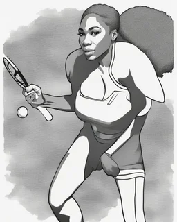 Outline art for coloring pages with SERENA WILLIAMS , white background, sketch style, only use black outline, white background, no shadows and well and clear outline , white background, sketch style, only use black outline, white background, no shadows and well and clear outline