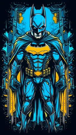 illustration for t-shirt design of Batman, vector illustration, optimize for bold lines, vibrant colors suitable for printing, centered, isolated, illustration, vibrant. Full body