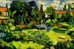 English garden in the style of frank auerbach