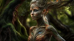 "stunning beautiful lady who camouflages herself with her skin like a chameleon in a fairy tree intricate details, HDR, beautifully shot, hyperrealistic, sharp focus, 64 megapixels, perfect composition, high contrast, cinematic, atmospheric, moody", highly detailed digital painting artstation concept art sharp focus smooth elegant illustration intricate 8k ray tracing and h.r. giger