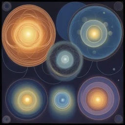 [art by Paul Ranson] artistic and yet geometric representations of Bohr orbits: compares the electron probability densities for the hydrogen 1s, 2s, and 3s orbitals. Note that all three are spherically symmetrical. For the 2s and 3s orbitals, however (and for all other s orbitals as well), the electron probability density does not fall off smoothly with increasing r. Instead, a series of minima and maxima are observed in the radial probability plots