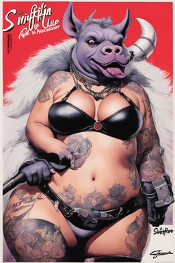 SNIFFIN’ GLUE magazine high res photo cover by Ralph Steadman: special bombshell in agent provocateur for her with curvy tattoos issue; guest star : Bebop and Rocksteady
