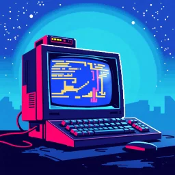 8 bit pixelart of retro pc-98, synthwave