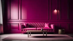 Viva magenta wall background mockup with sofa furniture and decor of the year 2023.3d rendering