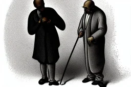 digital illustration of a blind man , holding cane