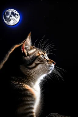 A cat staring into the moonlight sky