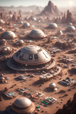 Martian colony, bokeh like f/0.5, tilt-shift lens 8k, high detail, smooth render, down-light, unreal engine, prize winning cinematic lighting