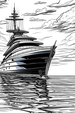 Outline art, no shading, yatch, black and white, low detail, --ar 9:11