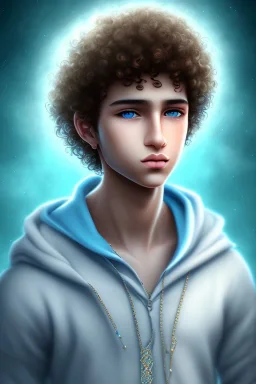 beautiful 12 year old arabic boy with curly hair and light blue eyes