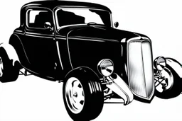 black 1932 ford hotrod, black line drawing on white, vector