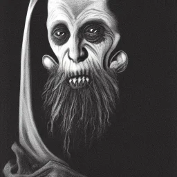 Nosferatu with tentacle beard grey skin and vampire fangs as a Russian Orthodox bishop