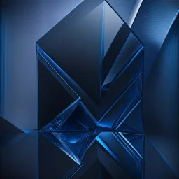 Create a visually striking geometry hi tech prisma simple minimal in dark glass reflections abstract composition that embodies the essence of luxury and craftsmanship, pure black, blue accent