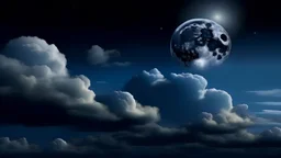 A night sky with clouds and a moon