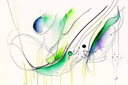 Abstract wet watercolour, one line drawing
