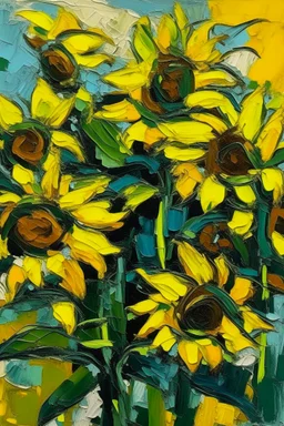 Sunflowers in the style of frank Auerbach