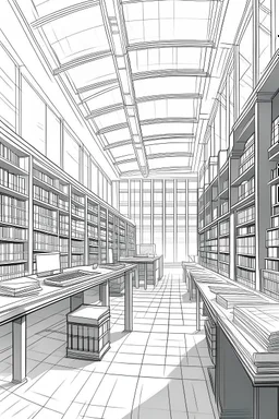 Library, state-of-the-art computers, book search. High-quality drawing, 8K