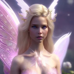 beautiful fairy very etheric, nice smiling, long blond hair, magic glamour pink make up, delicate colors, complete vision of very transparent and big wings, beautiful glamour transparent dress, ultra sharp focus, 8k, unreal engine 5, extremely sharp detail, light effect, soft light atmosphere, smooth, full of details, face in front, complete vision of face and hair and of the body