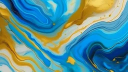 Hand painted background with mixed liquid blue and golden paints. Abstract fluid acrylic painting. Modern art. Marbled blue abstract background. Liquid marble pattern.