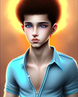 beautiful 12 year old arabic boy with curly hair and light blue eyes