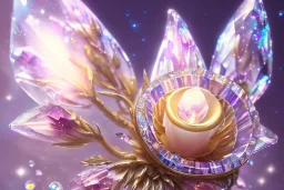 one big crystal subtle flower in a galactic ambiance above a very little beautiful fairy, transparent petals, delicate colors, in the foreground, full of details, smooth, bright sunshine，soft light atmosphere, light effect，vaporwave colorful, concept art, smooth, extremely sharp detail, finely tuned detail, ultra high definition, 8 k, unreal engine 5, ultra sharp focus