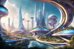 theme park of the city of the future 2050, fairy tale, radiance, abstraction