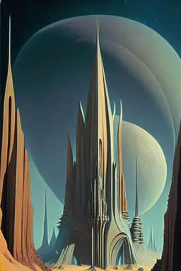 Cathedral on an alien planet; style of Chesely Bonestell.