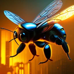 cyberpunk bee, black background, cinematic lighting, 4k resolution, smooth details.