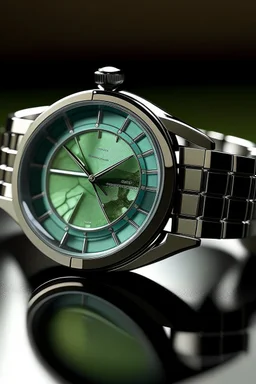Explore the concept of reflections in an image featuring an aventurine dial watch. Showcase the watch in a setting with reflective surfaces, emphasizing stability through mirrored images. Experiment with creative compositions that play with reflections and refractions.