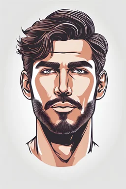 beautifull male face on white background, 3 colors vector style