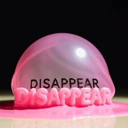 plastique rose qui fond au soleil, avec le mot "DISPARAITRE"