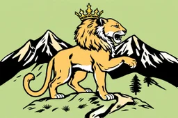 a mountain lion in a royal lion position like on flags or crests, vector