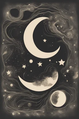 Abstract drawing of the moon and stars