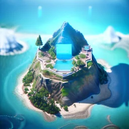 The Isometric Glass Tall Box Mini Model Little Real Island shape smooth Mixed Water Fall Under Ocean Sunshine Summer Background Blue Sea, The Last Of Us / Avatar, Octane Render / ZBrush, Cinematic, IMAX Film, Nikon D750, 16K, Autostereoscopy, Anthropomorphic, Golden Ratio, Geometry, Symmetric,Sango fantasy, fantasy magic, intricate, sharp focus, illustration, highly detailed, digital painting, concept art, matte, art germ and Paul Lewin and Kehinde Wiley, masterpiece silver elephant head bronze