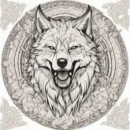 outline art, coloring pages, white Background, sketch style, only use outline, mandala stile, clean line art, white background, no shadow and clear and well, Mandala ANGRY WOLF