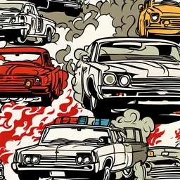 a comic books style illustration of smoke exits from cars