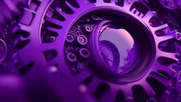 a giant cog that is also a magnifying glass, purple tones, dreamy, psychedelic, 4k, sharp focus, volumetrics, trippy background
