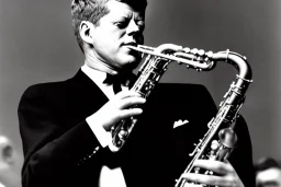 John f kennedy playing saxophone with his eyes closed