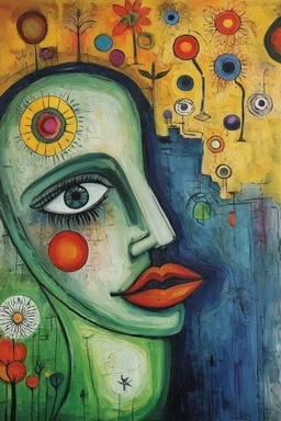 Vulnerability feels terrible but heals everything; a painting with an admixture of Paul Klee and Hundertwasser
