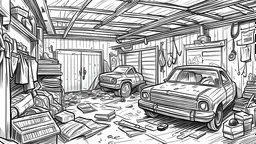 simple hand drawn illustration of a messy garage