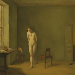 a chimera in a subliminal room, a chimera in a subliminal room, depicted by balthus