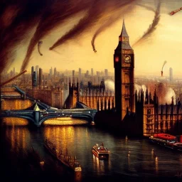 London Metropolis, otto hung, friz Lang ,renaissance painting, matte painting,romanticism painting,cyberpunk,detailed facades,steampunk, retrofuturistic