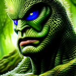 ultra detailed fullbody portrait of SWAMP THING, extremely detailed digital painting, intrincate, extremely detailed face,crystal clear Big eyes, in the style of clyde caldwell, mystical colors , perfectly centered image, perfect composition, rim light, beautiful lighting, 8k, stunning scene, raytracing