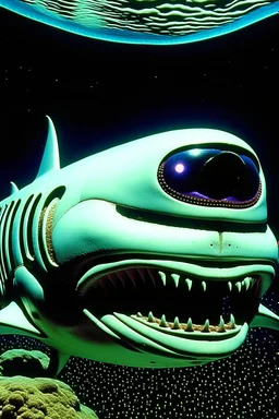 Moth / shark hybrid in 70s space horror movie