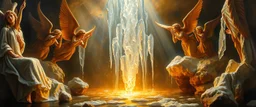 master oil painting by Rembrandt,ice fountain of air water angels singing, display of god rays over blessed earth