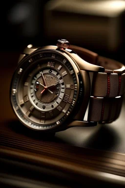 Produce a picture of the Cartier watch with a leather strap, emphasizing the combination of materials and textures."