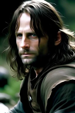 Aragorn from Lord of the Rings, with a pale complexion and gray eyes. His hair color black.
