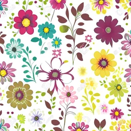 Seamless colourful floral design paper white background