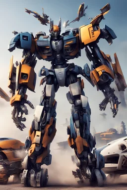 A mix of transformers and jets and cars and humanoid robots