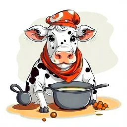 Cow in cooking clothesAttractive background