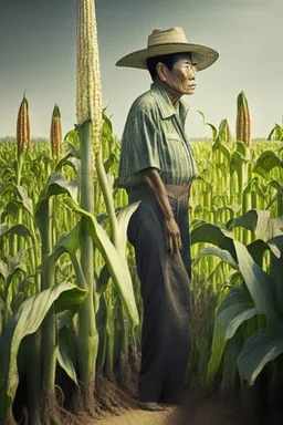 Asian farmer growing tall corn